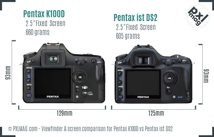 Pentax K100D vs Pentax ist DS2 Screen and Viewfinder comparison