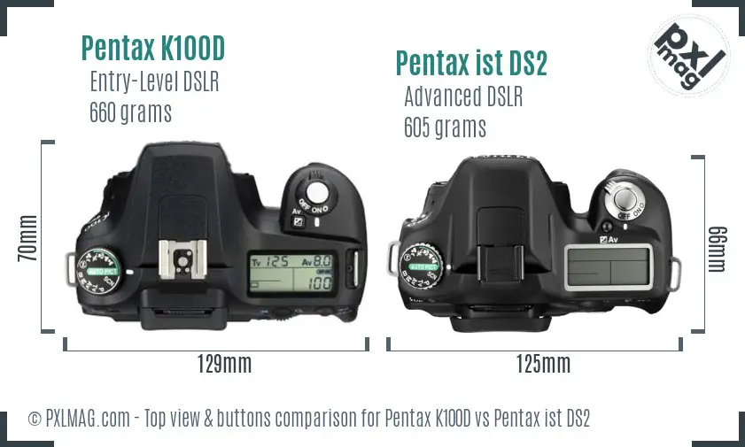 Pentax K100D vs Pentax ist DS2 top view buttons comparison