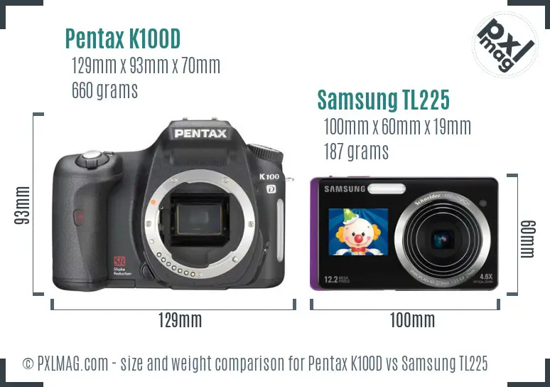 Pentax K100D vs Samsung TL225 size comparison