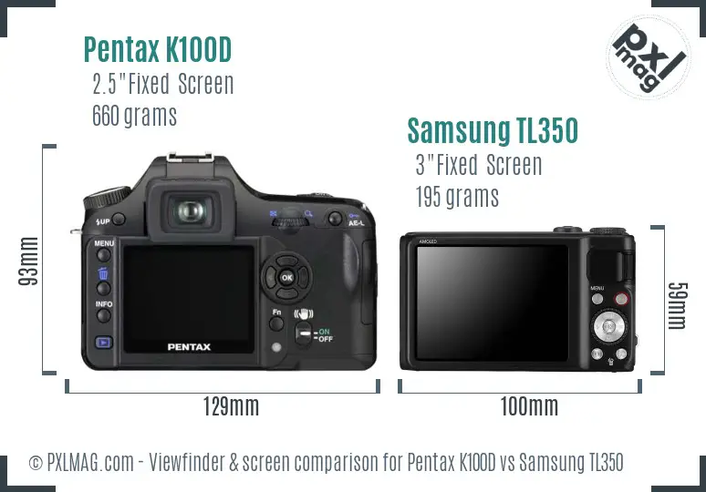Pentax K100D vs Samsung TL350 Screen and Viewfinder comparison