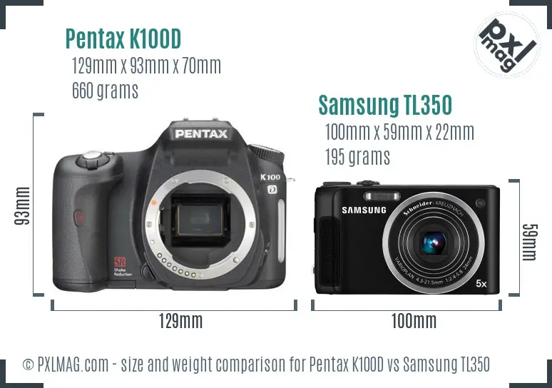 Pentax K100D vs Samsung TL350 size comparison