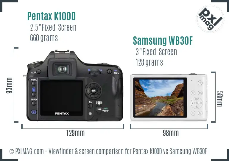 Pentax K100D vs Samsung WB30F Screen and Viewfinder comparison