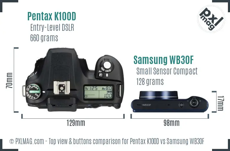 Pentax K100D vs Samsung WB30F top view buttons comparison