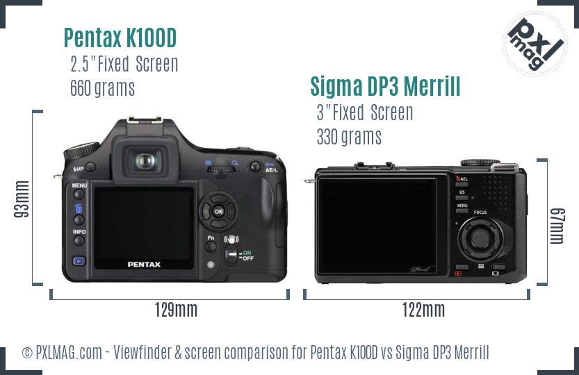 Pentax K100D vs Sigma DP3 Merrill Screen and Viewfinder comparison
