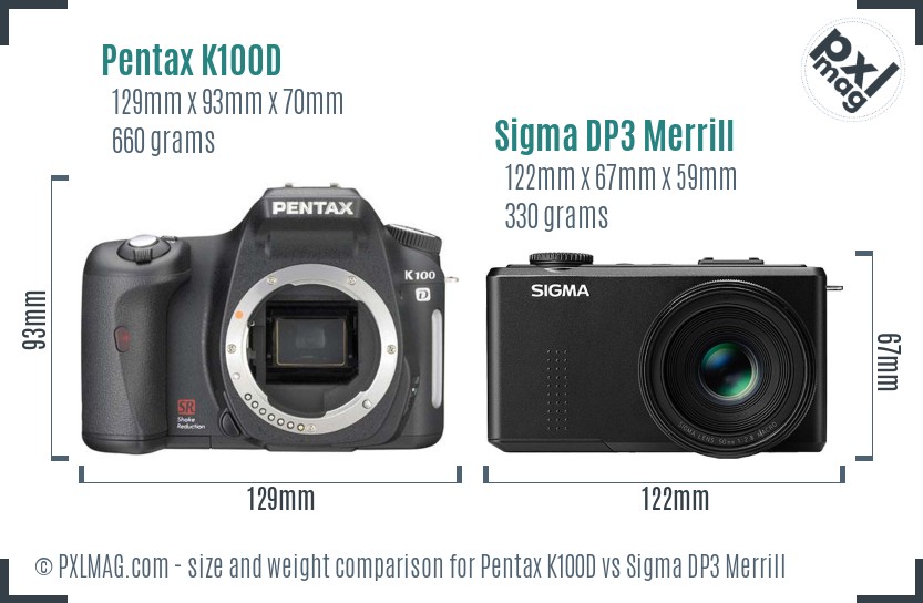 Pentax K100D vs Sigma DP3 Merrill size comparison