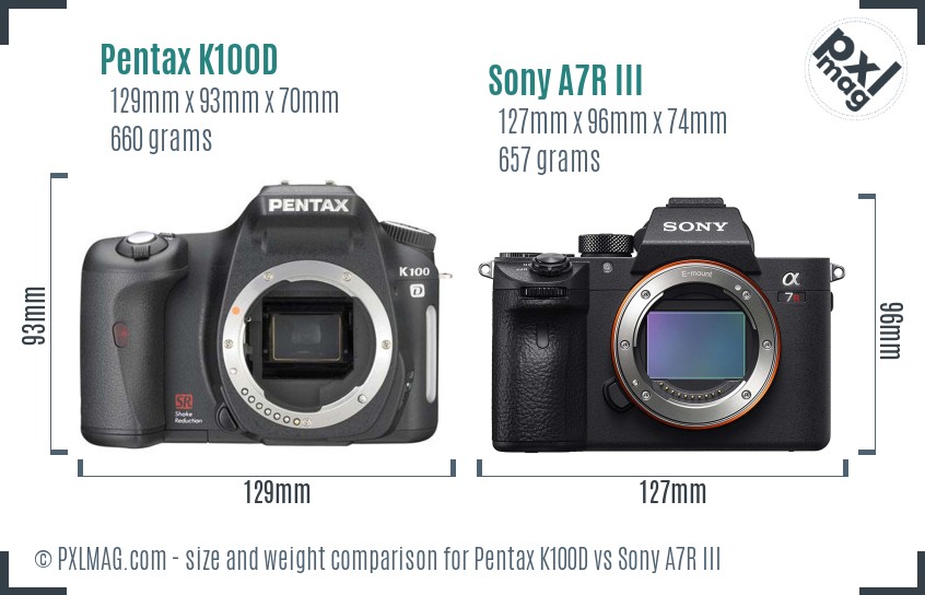 Pentax K100D vs Sony A7R III size comparison Pentax K100D vs Sony A7R III size comparison