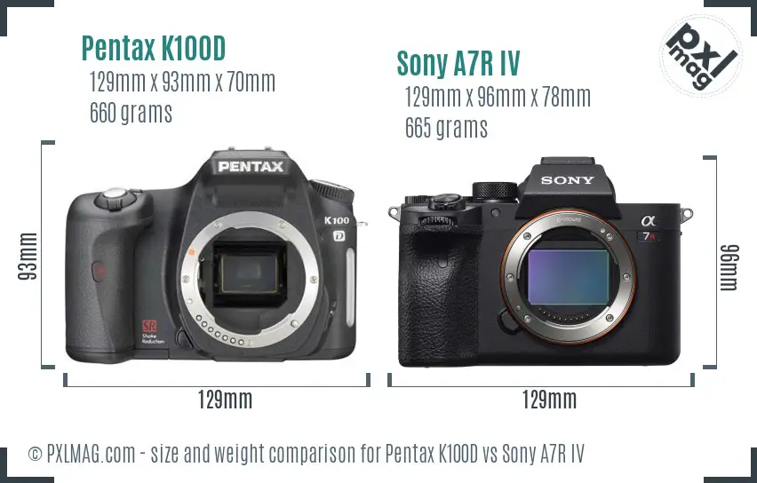 Pentax K100D vs Sony A7R IV size comparison Pentax K100D vs Sony A7R IV size comparison