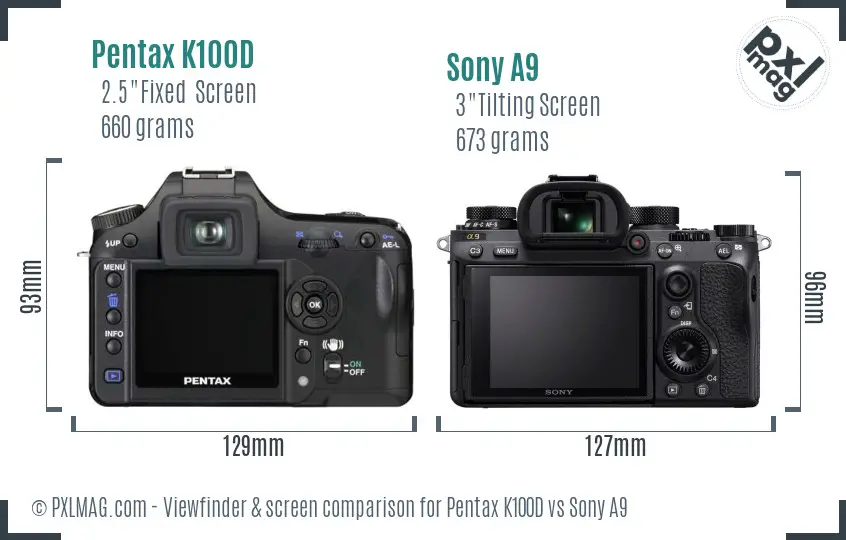 Pentax K100D vs Sony A9 Screen and Viewfinder comparison