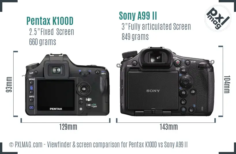 Pentax K100D vs Sony A99 II Screen and Viewfinder comparison Pentax K100D vs Sony A99 II Screen and Viewfinder comparison