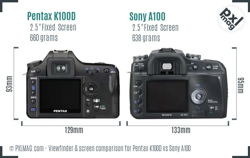 Pentax K100D vs Sony A100 Screen and Viewfinder comparison