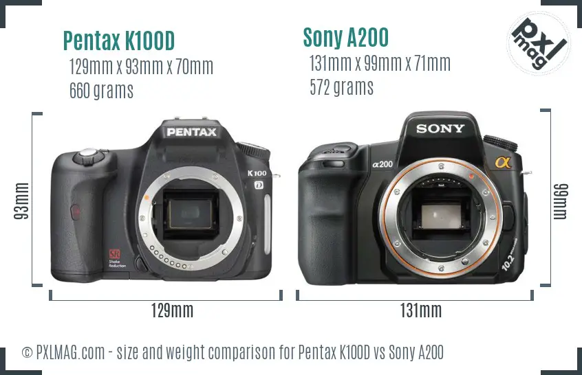 Pentax K100D vs Sony A200 size comparison Pentax K100D vs Sony A200 size comparison