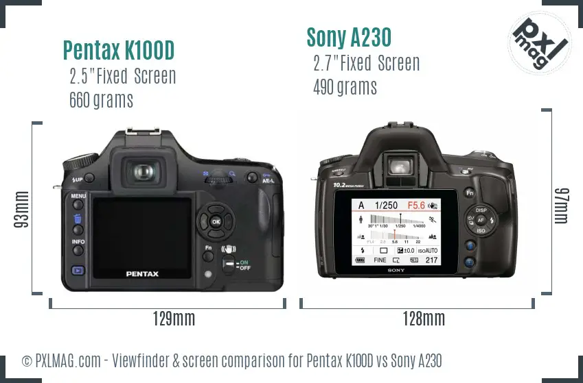 Pentax K100D vs Sony A230 Screen and Viewfinder comparison