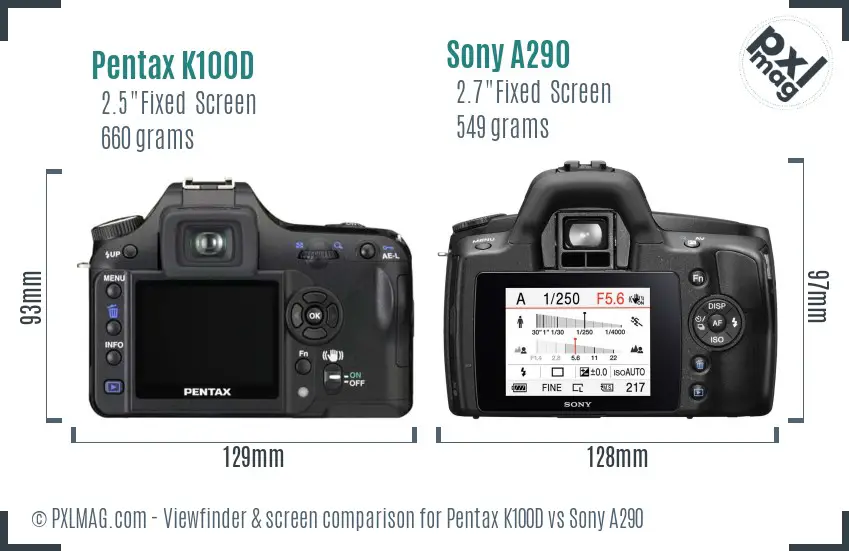 Pentax K100D vs Sony A290 Screen and Viewfinder comparison