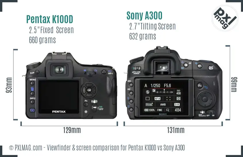Pentax K100D vs Sony A300 Screen and Viewfinder comparison