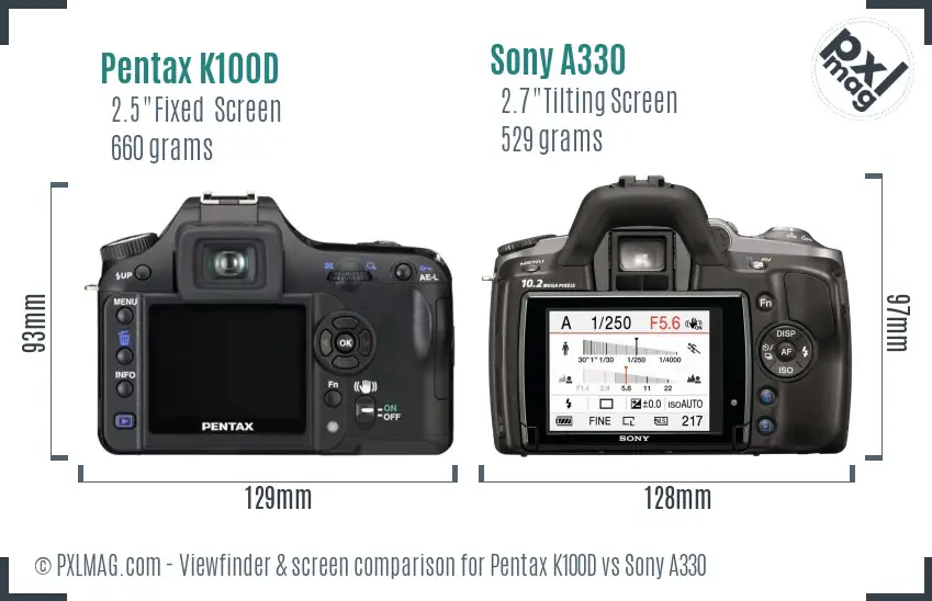 Pentax K100D vs Sony A330 Screen and Viewfinder comparison
