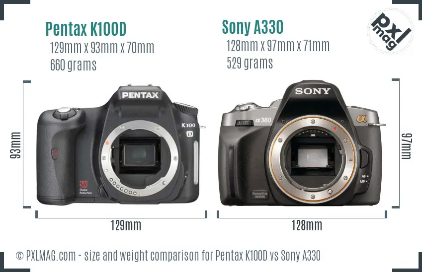 Pentax K100D vs Sony A330 size comparison