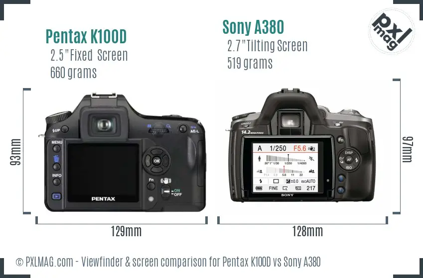 Pentax K100D vs Sony A380 Screen and Viewfinder comparison