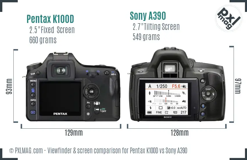 Pentax K100D vs Sony A390 Screen and Viewfinder comparison