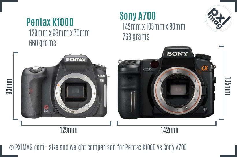 Pentax K100D vs Sony A700 size comparison Pentax K100D vs Sony A700 size comparison
