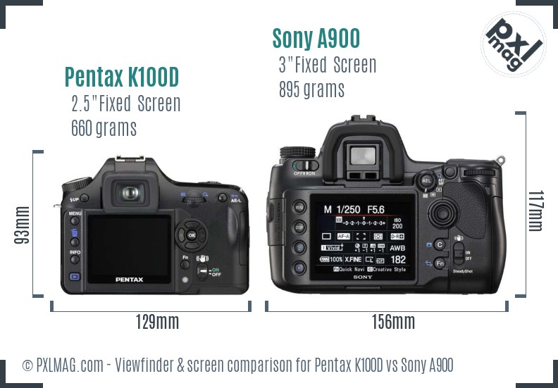 Pentax K100D vs Sony A900 Screen and Viewfinder comparison