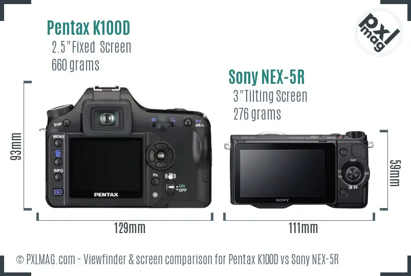 Pentax K100D vs Sony NEX-5R Screen and Viewfinder comparison