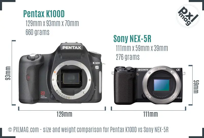 Pentax K100D vs Sony NEX-5R size comparison