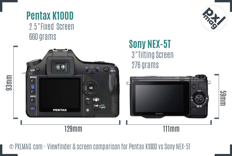 Pentax K100D vs Sony NEX-5T Screen and Viewfinder comparison
