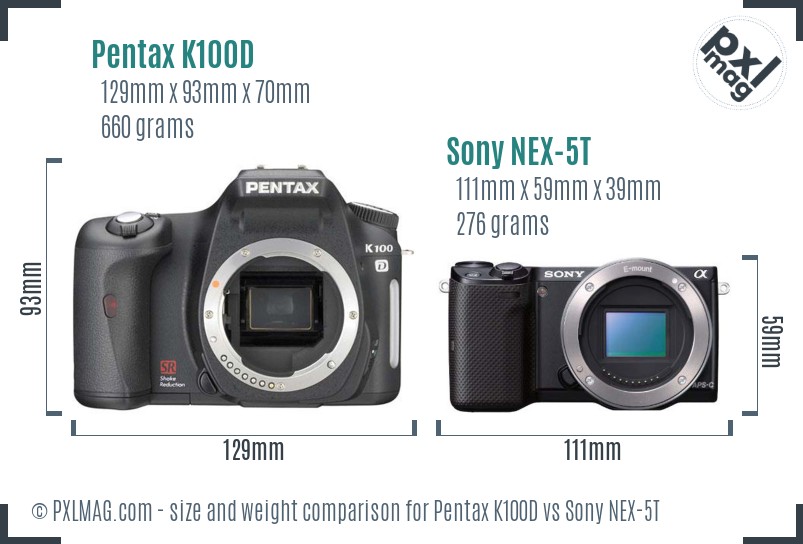 Pentax K100D vs Sony NEX-5T size comparison