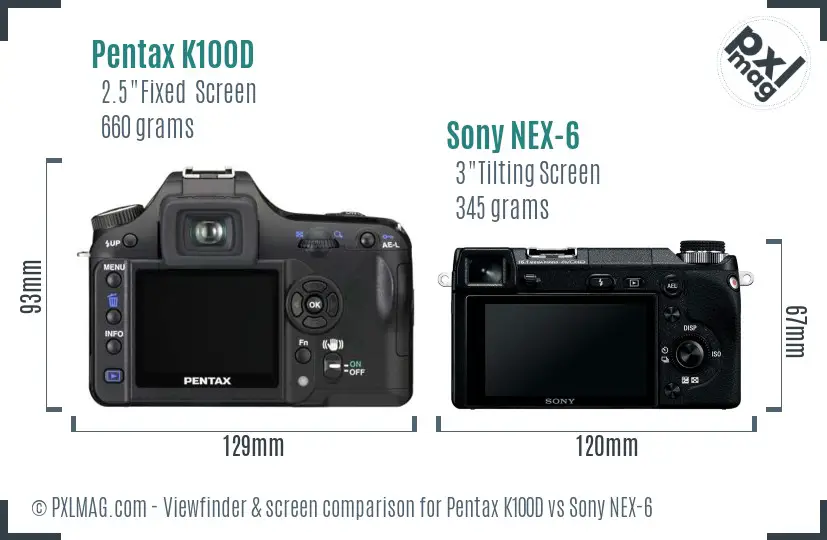 Pentax K100D vs Sony NEX-6 Screen and Viewfinder comparison Pentax K100D vs Sony NEX-6 Screen and Viewfinder comparison