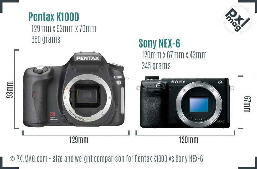 Pentax K100D vs Sony NEX-6 size comparison Pentax K100D vs Sony NEX-6 size comparison