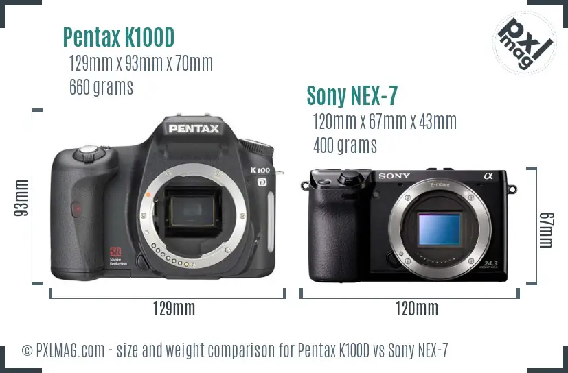 Pentax K100D vs Sony NEX-7 size comparison