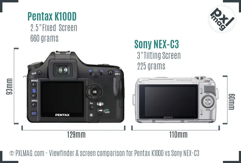 Pentax K100D vs Sony NEX-C3 Screen and Viewfinder comparison