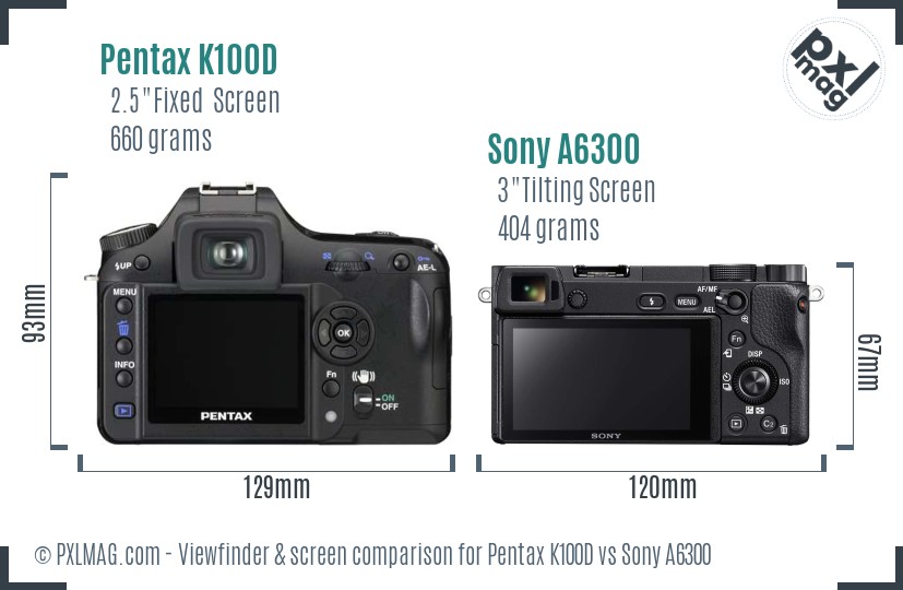 Pentax K100D vs Sony A6300 Screen and Viewfinder comparison