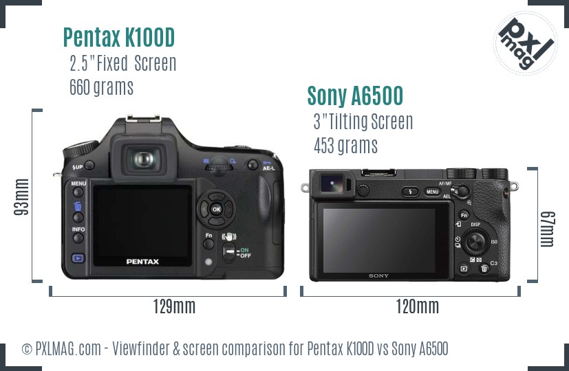 Pentax K100D vs Sony A6500 Screen and Viewfinder comparison