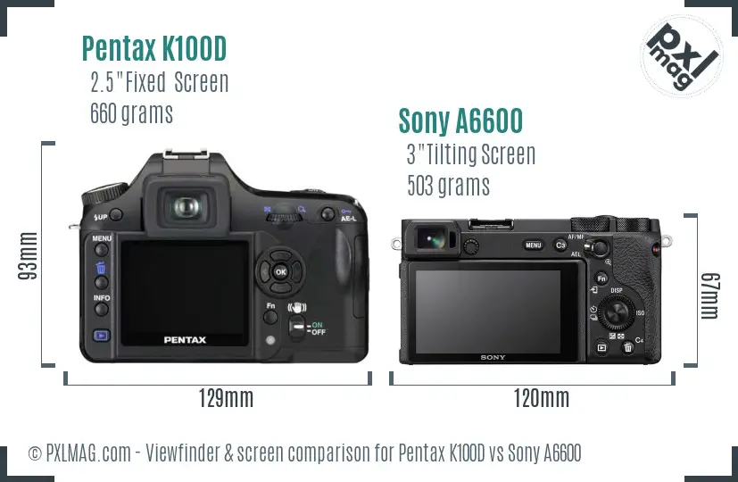 Pentax K100D vs Sony A6600 Screen and Viewfinder comparison Pentax K100D vs Sony A6600 Screen and Viewfinder comparison