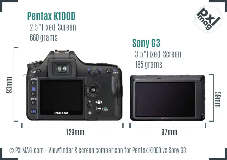 Pentax K100D vs Sony G3 Screen and Viewfinder comparison