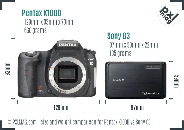 Pentax K100D vs Sony G3 size comparison