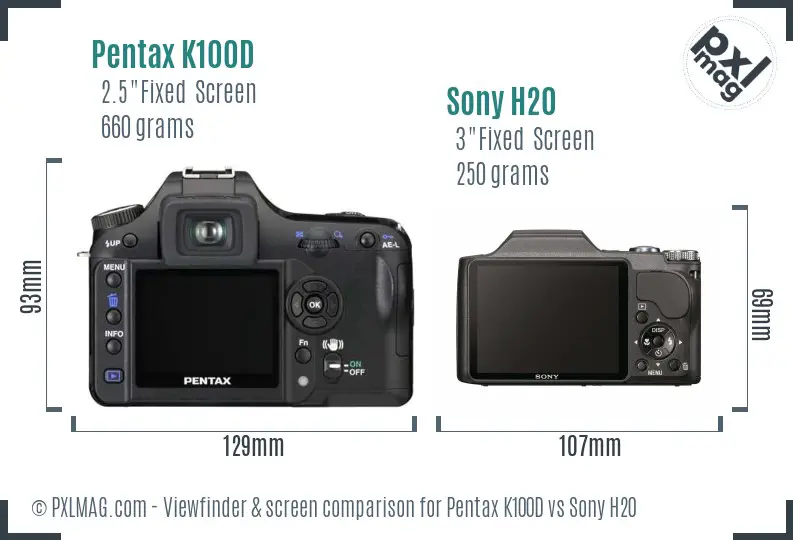 Pentax K100D vs Sony H20 Screen and Viewfinder comparison