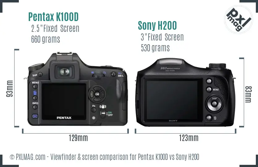 Pentax K100D vs Sony H200 Screen and Viewfinder comparison Pentax K100D vs Sony H200 Screen and Viewfinder comparison