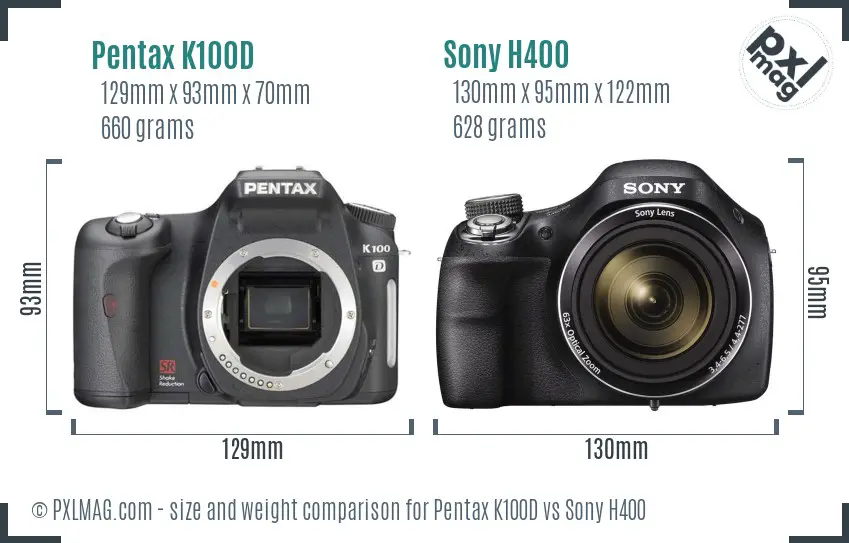 Pentax K100D vs Sony H400 size comparison