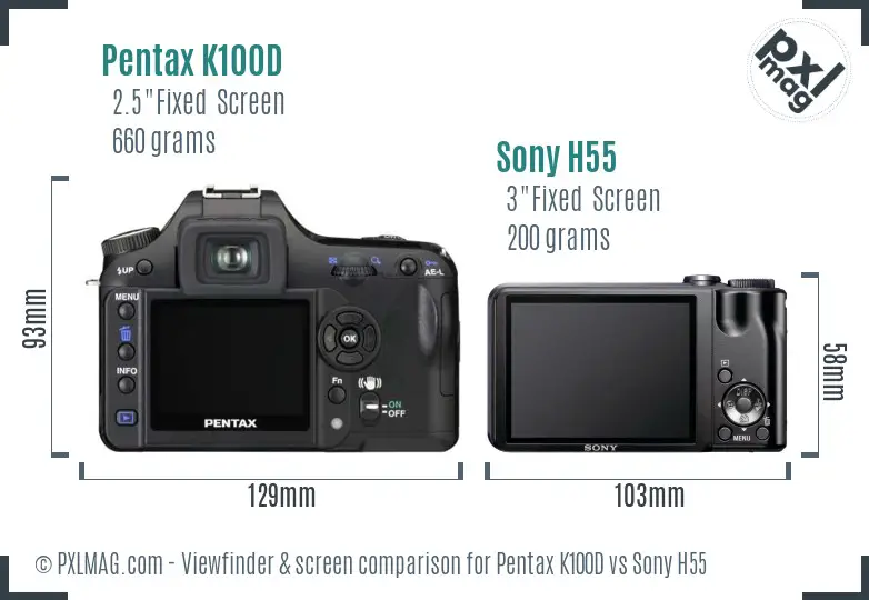 Pentax K100D vs Sony H55 Screen and Viewfinder comparison