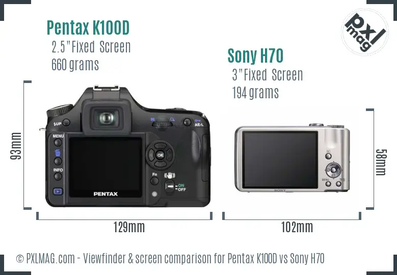 Pentax K100D vs Sony H70 Screen and Viewfinder comparison