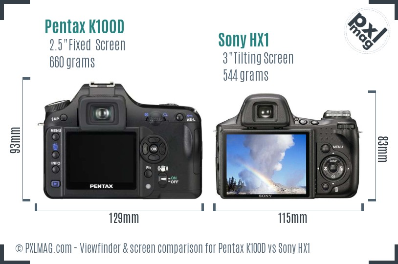 Pentax K100D vs Sony HX1 Screen and Viewfinder comparison