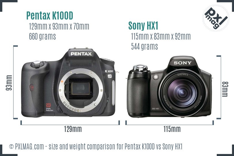 Pentax K100D vs Sony HX1 size comparison Pentax K100D vs Sony HX1 size comparison