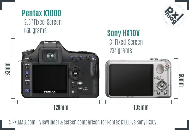 Pentax K100D vs Sony HX10V Screen and Viewfinder comparison