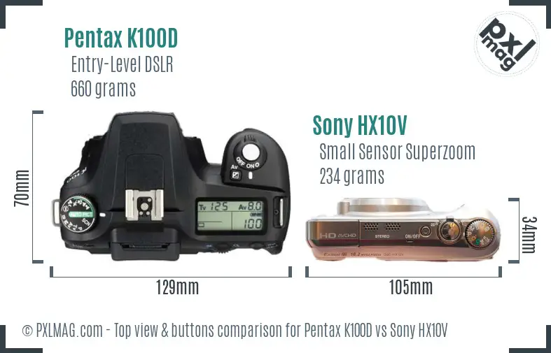 Pentax K100D vs Sony HX10V top view buttons comparison