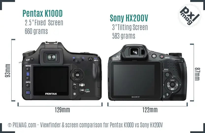 Pentax K100D vs Sony HX200V Screen and Viewfinder comparison