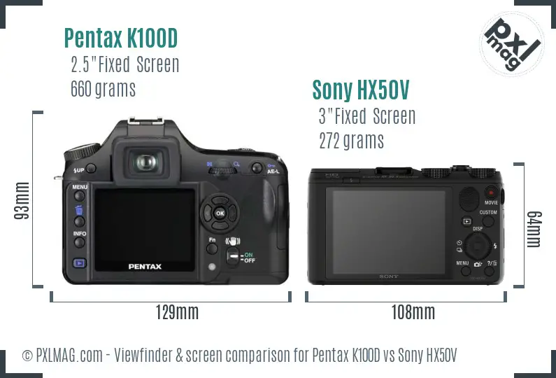 Pentax K100D vs Sony HX50V Screen and Viewfinder comparison