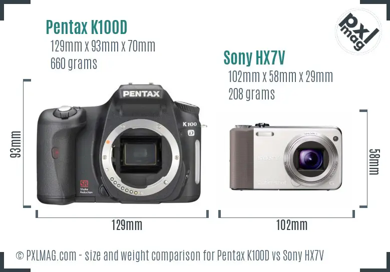 Pentax K100D vs Sony HX7V size comparison Pentax K100D vs Sony HX7V size comparison