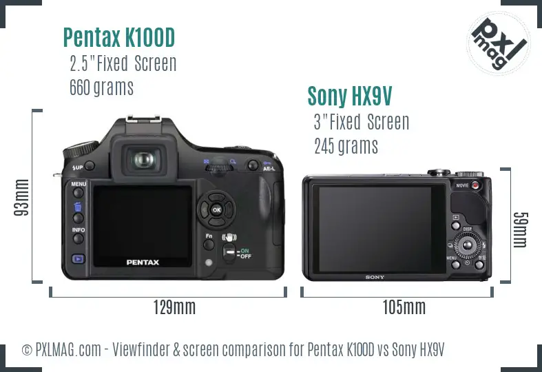 Pentax K100D vs Sony HX9V Screen and Viewfinder comparison